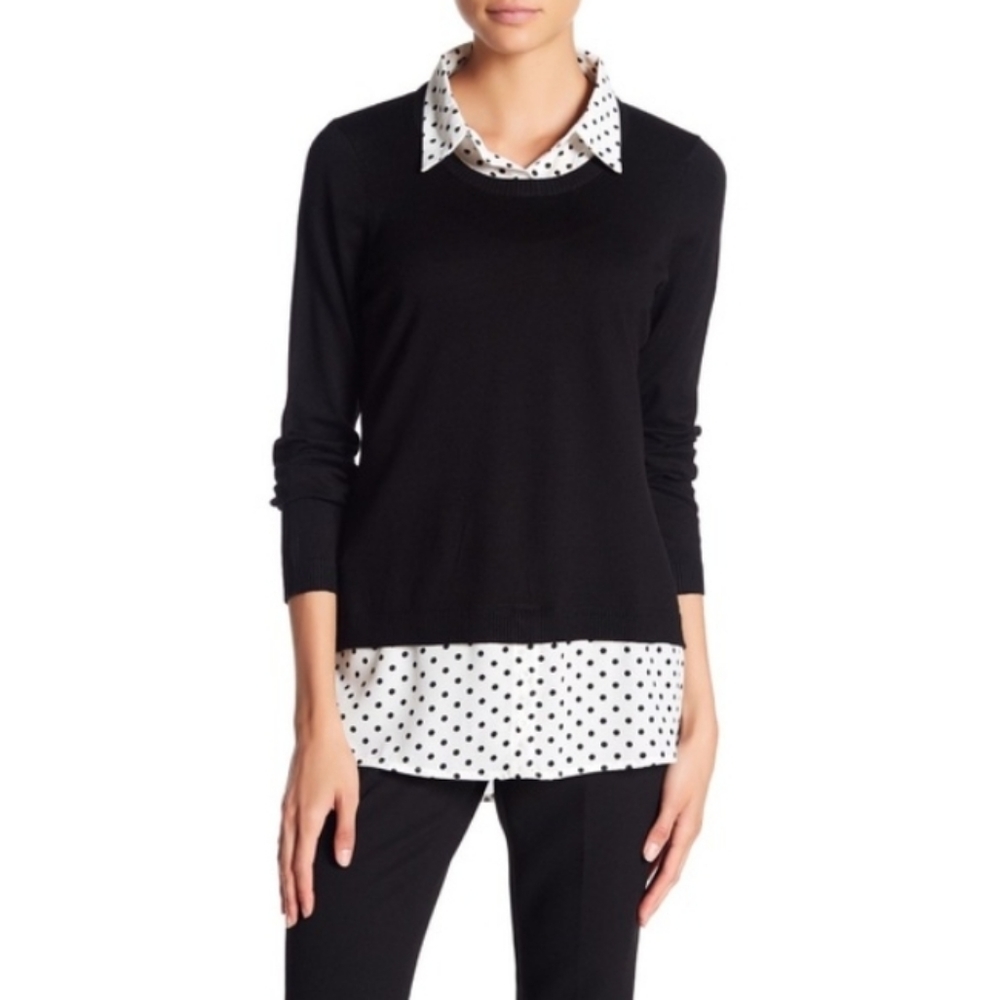 Adrianne Papell shirttail twofer knit sweater size Large Black/White
